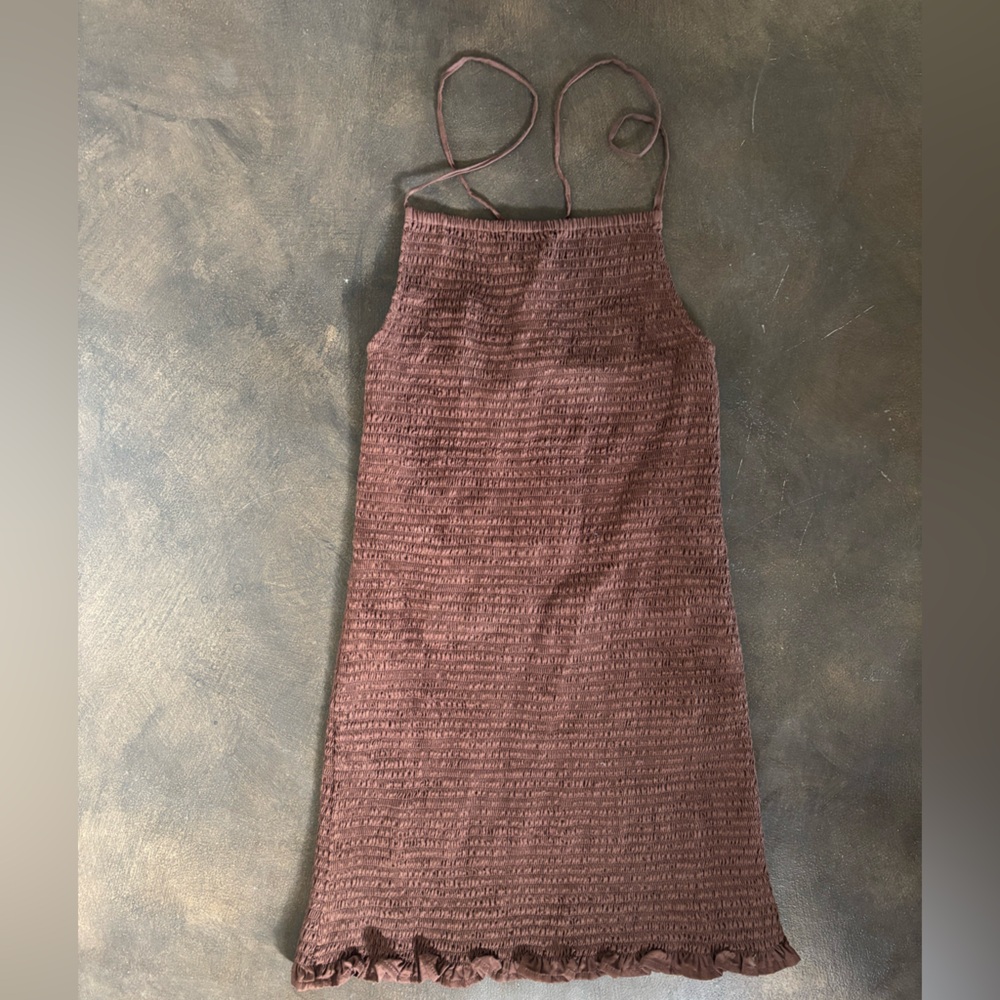 Faithfull the Brand Brown Smocked Mini Dress